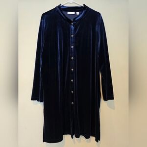 Susan Graver Size XL Velvet Tunic Top Buttons Navy Blue Witchy Whimsigoth Vamp